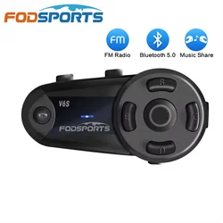 Fodsports V6S Intercomunicador Moto Casco Auricular Bluetooth 6 Riders 1000m Impermeable Interphone Inalámbrico,BT5.0,Radio FM,Tipo-C.