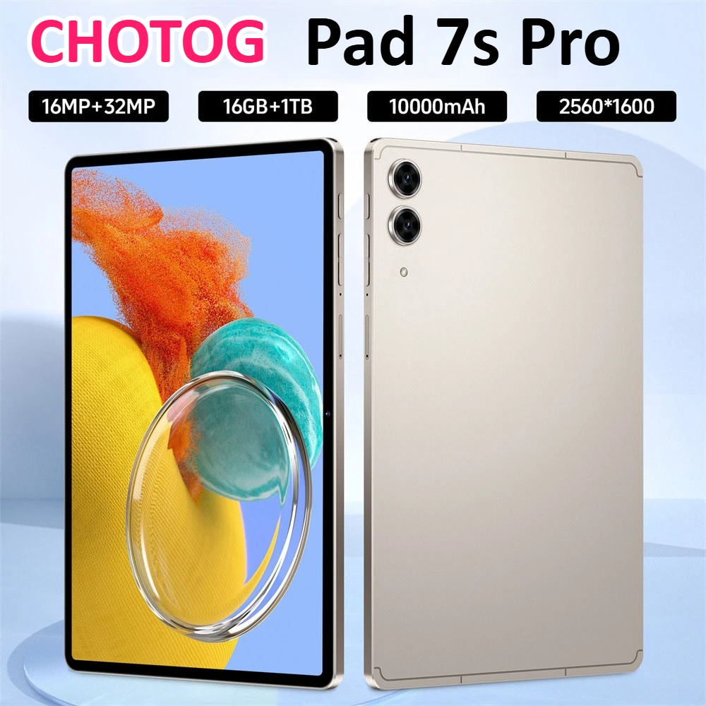 Tablet CHOTOG Pad 7s Pro con Android 15, Pantalla de 10.1 Pulgadas, 16+32MP, 10000mAh, 5G, Doble SIM, Desbloqueo Facial, WIFI, GPS, Regalos