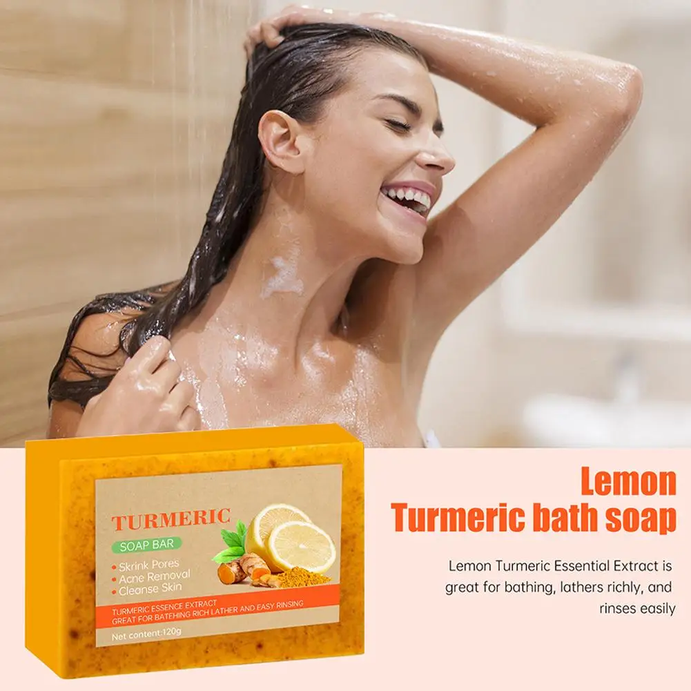 100g sabun asam Kojic kunyit Lemon perawatan lembut kulit kusam mencerahkan alami meningkatkan Minyak Bersih Kontrol Kulit Wajah V9G7