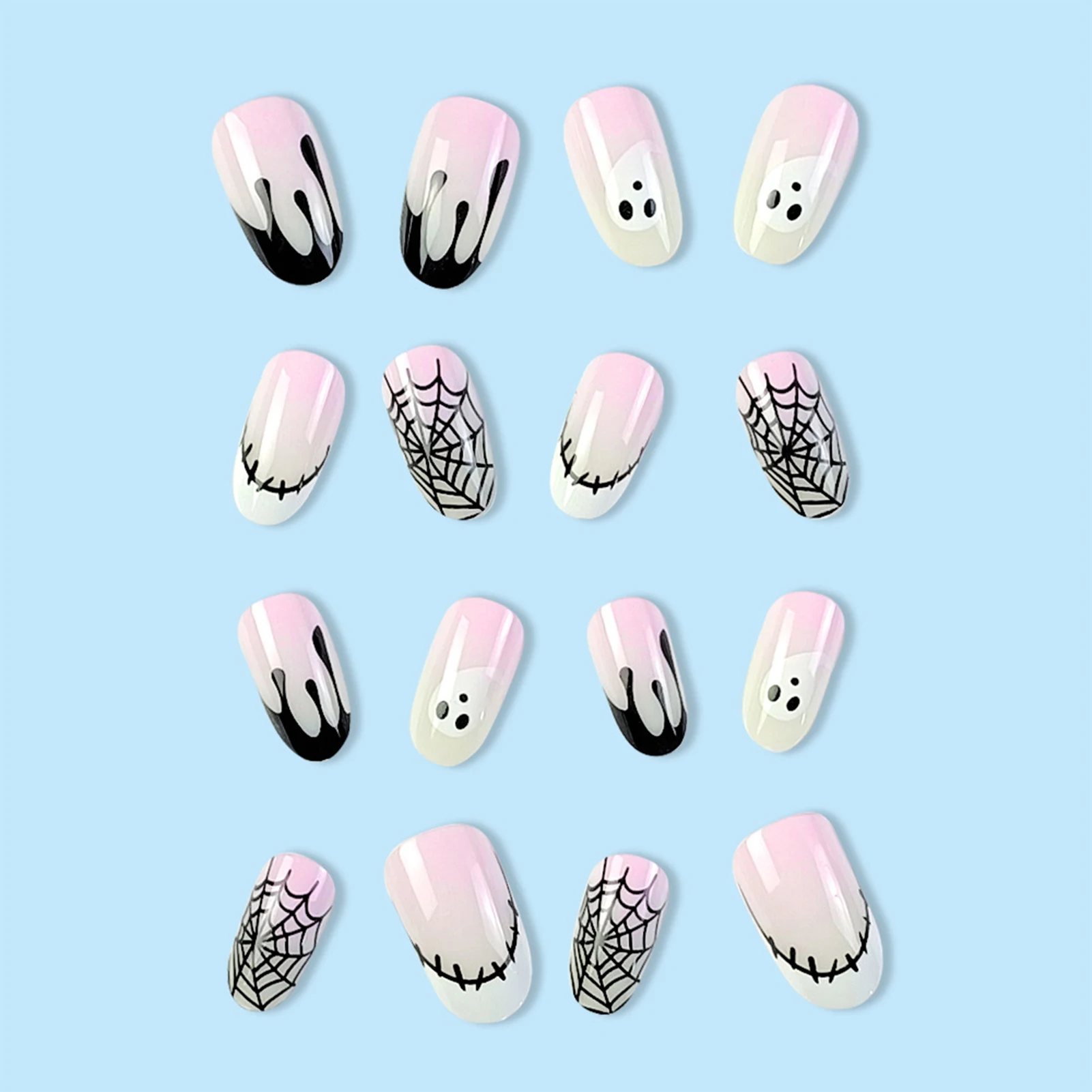 Halloween White Pink Press-on Nail Eco-friendly Long Lasting Resin Artificial Nail for Hand Decoration Nail Art