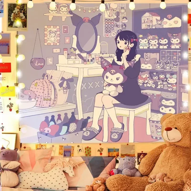 150 cm x 200 cm Kuromi Cartoon Heißer Verkauf Wand Tuch Hintergrund Tuch für Mädchen Schlafzimmer mit Led-Licht Sanrio Serie