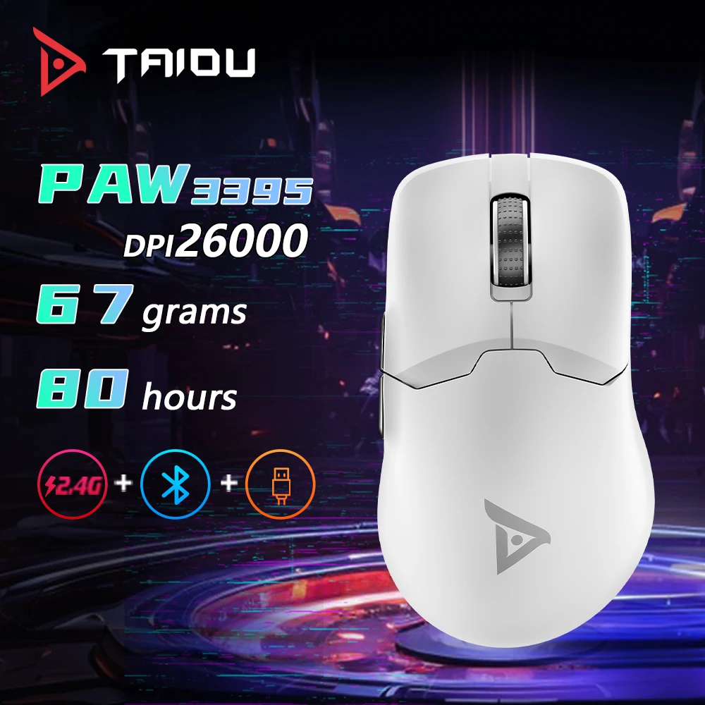 

TAIDU TSG608MAX Wireless Gaming Mouse Bluetooth Tri-Mode 2.4G 3395 Chip Wired Charging With Onboard 26000DPI Ultra Lightweig