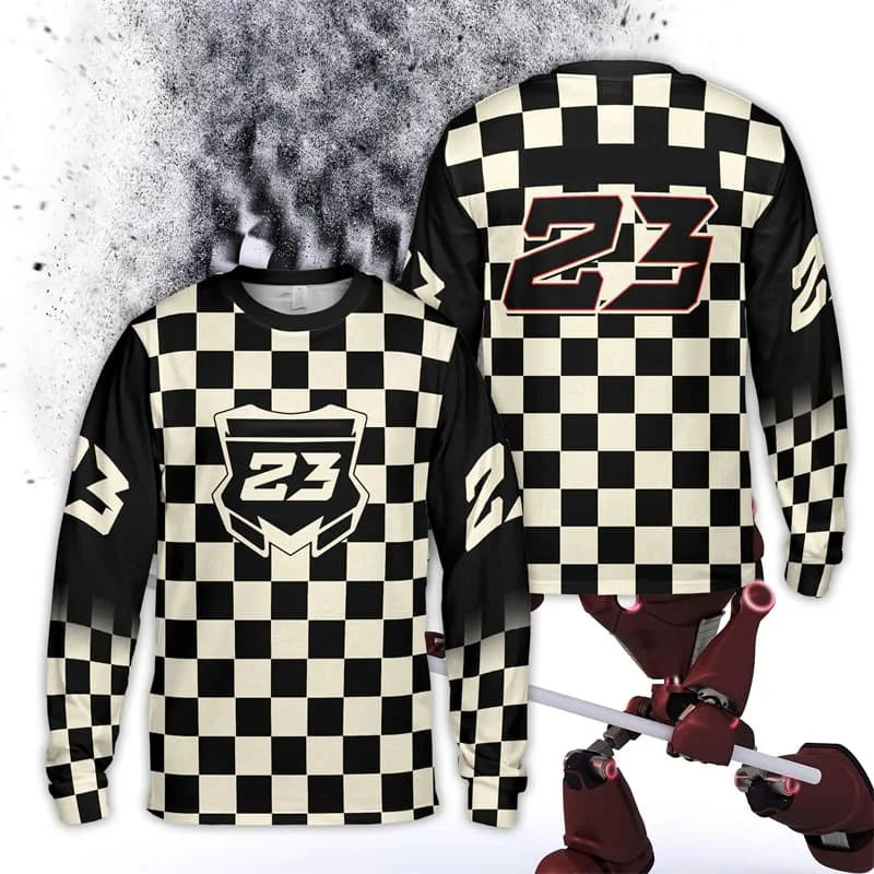 Kinder-T-Shirt, Damen-T-Shirt, Jungen-Oberteil, Erwachsene, Kinder, Eltern-Kind-Set, schnelltrocknend, Herren-Langarm-T-Shirt, Dirt Bike, kariert, Motocross, 3D – Detail 5