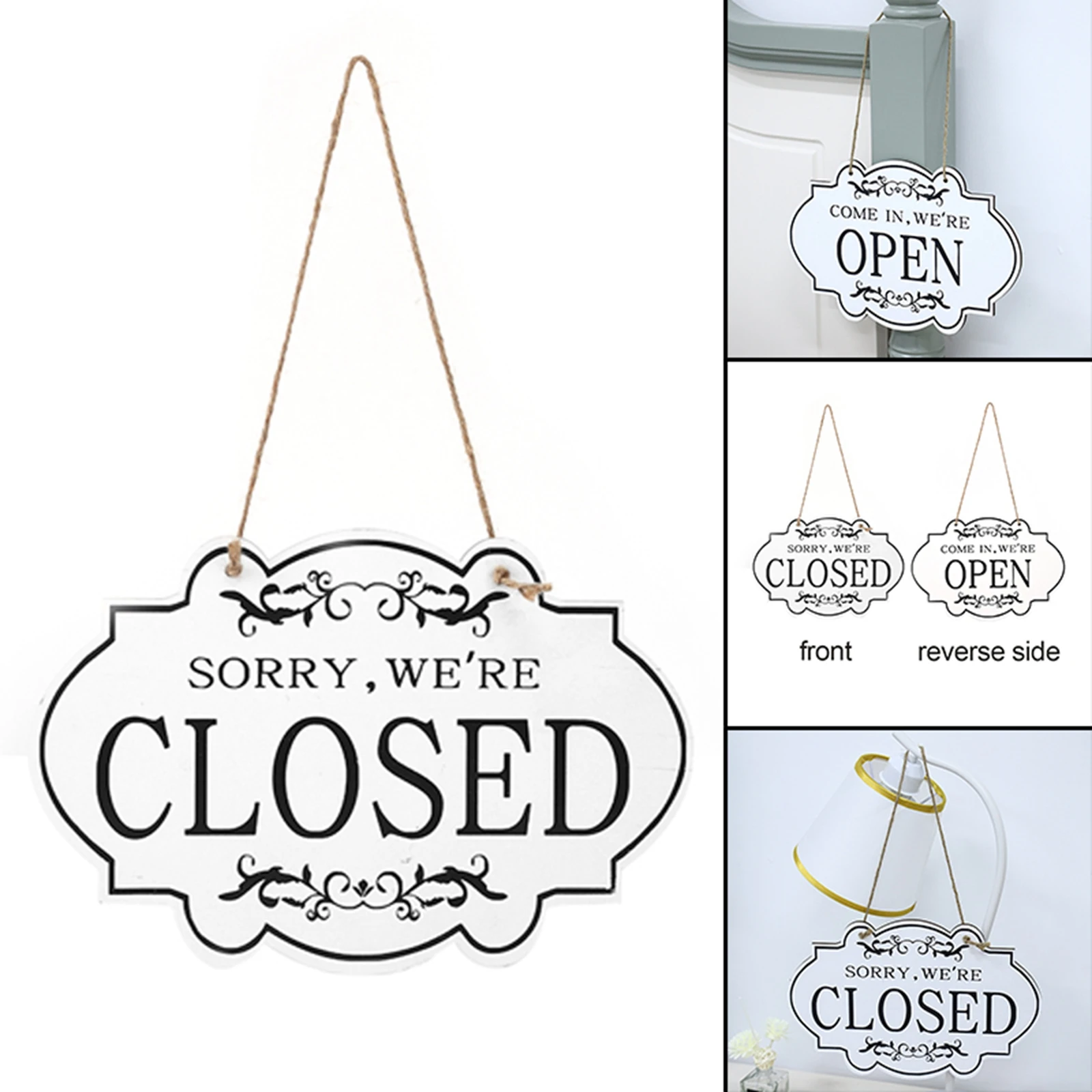 Double Sided Open and Closed Door Sign Business Sign Rustic Door Hanger Wood for Restaurant Coffee Shop Front Door Porch Bar