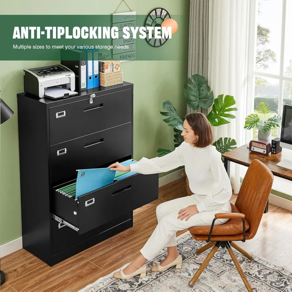 File Cabinets,4 Drawer Metal Lateral Filing Organization Storage Cabinets with Lock for Hanging Files Letter/Legal/F4/A4 Size