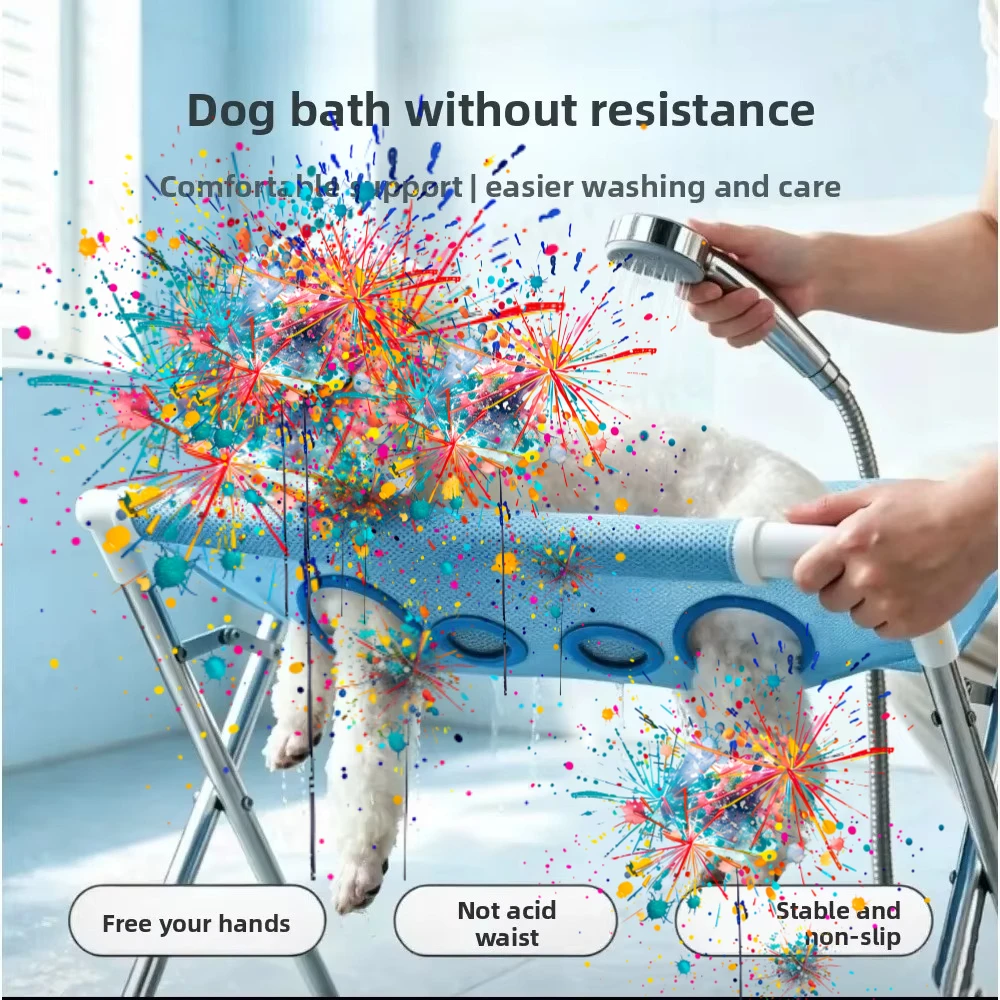 Foldable Stainless Steel Pet Bath Hammock for Cat Dog Grooming Scratch Resistant Non Slip with Safety Restraint