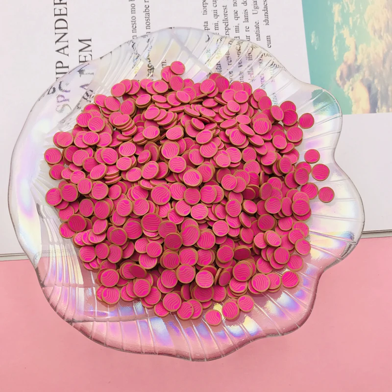 50g/Lot Hot Selling Mexican Dessert Pink Conchas Sweet Bread Clay Sprinkle Slice for Crafts Making, Tumbler Shaker Filling, DIY