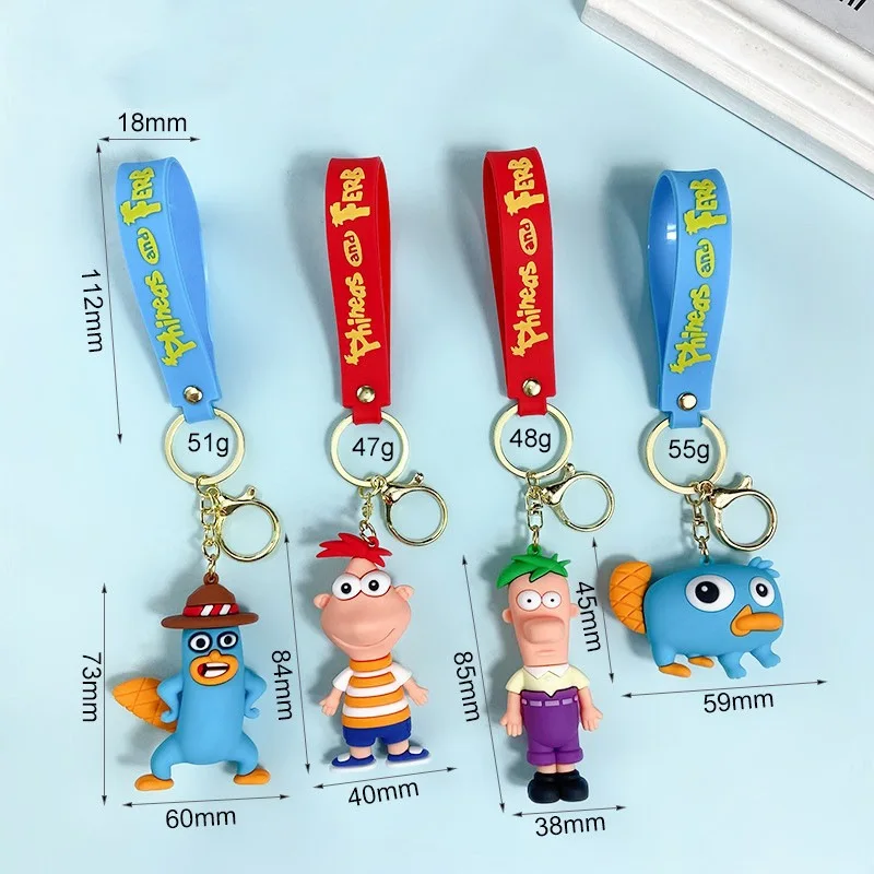 Disney Cartoon Phineas and Ferb Keychain Anime Cute Figure Schoolbag Keyring Pendent Car Key Accessories Birthday Gift for Kids