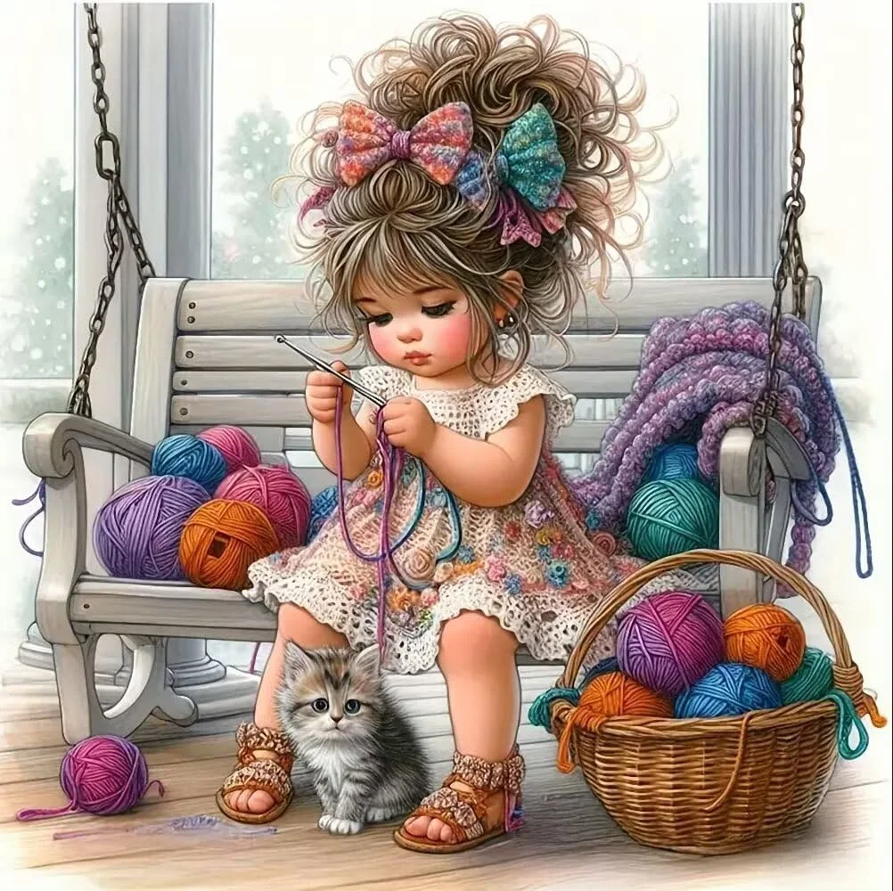 Sdoyuno 5D Diy Diamond Mosaic Cute Girl Full Square Diamond Painting Cross Stitch Immagine Di Un'immagine Di Un'arrotolata Di Strass Ricamata