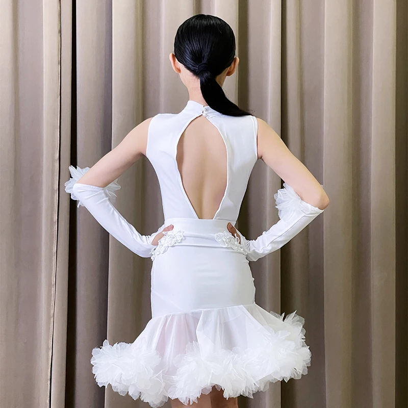 Jupe latine pour filles, robe de concours de danse, Costume de scène, Tango Cha Cha, vêtements de danse, blanc et noir, nouvelle collection
