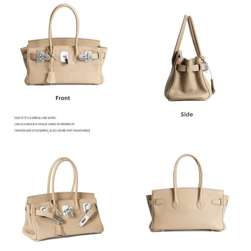 กระเป๋าถือหนังวัวแท้ 100% สำหรับผู้หญิง ดีไซน์เนอร์ ฤดูใบไม้ร่วง-ฤดูหนาว 2025  หนังแท้ หัวเข็มขัดเงินยาว แพลตตินัม ของขวัญสุดหรู