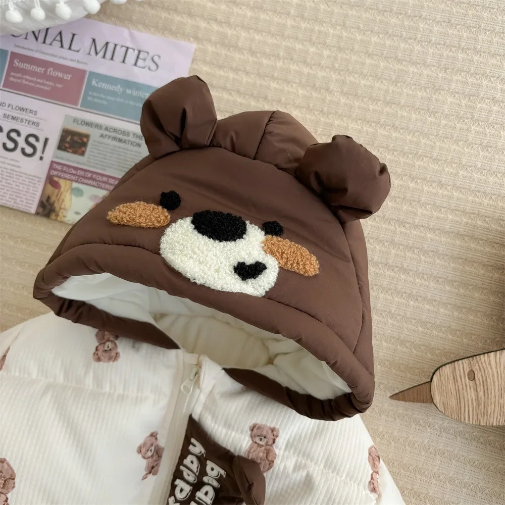 2024 Winter New in Infant Newborn Boys Girls Thicken Plush Warm Cartoon Bear Modeling Top Outwear , Toddler Kids Baby Jacket