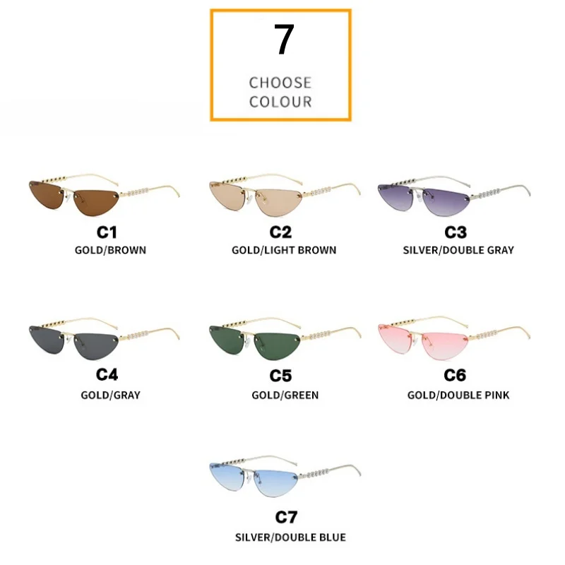 موضة جديدة بدون شفة عين القط النظارات الشمسية للنساء الرجال اللؤلؤ الديكور نظارات شمسية الإناث العصرية ظلال UV400 نظارات #5