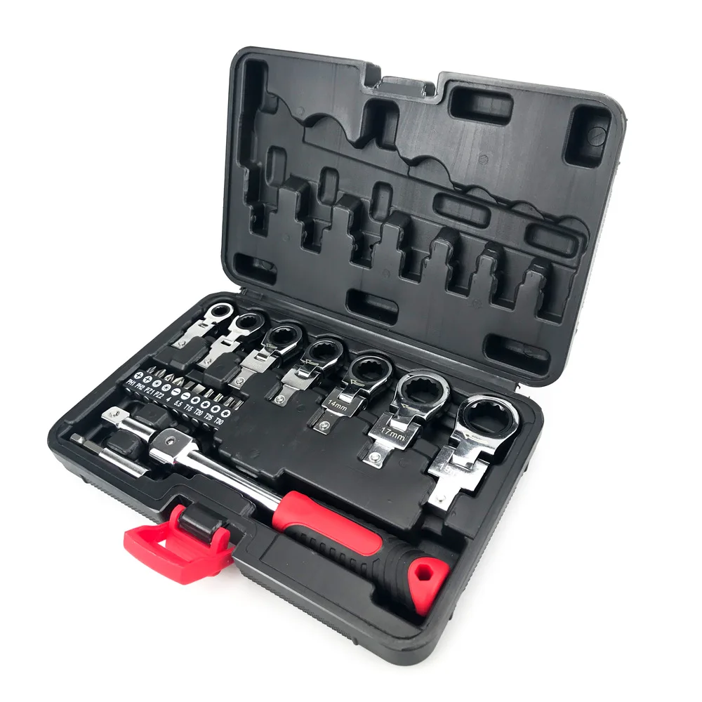 20 piece detachable movable head ratchet wrench, labor-saving automotive maintenance tool set, oil pipe ratchet wrench