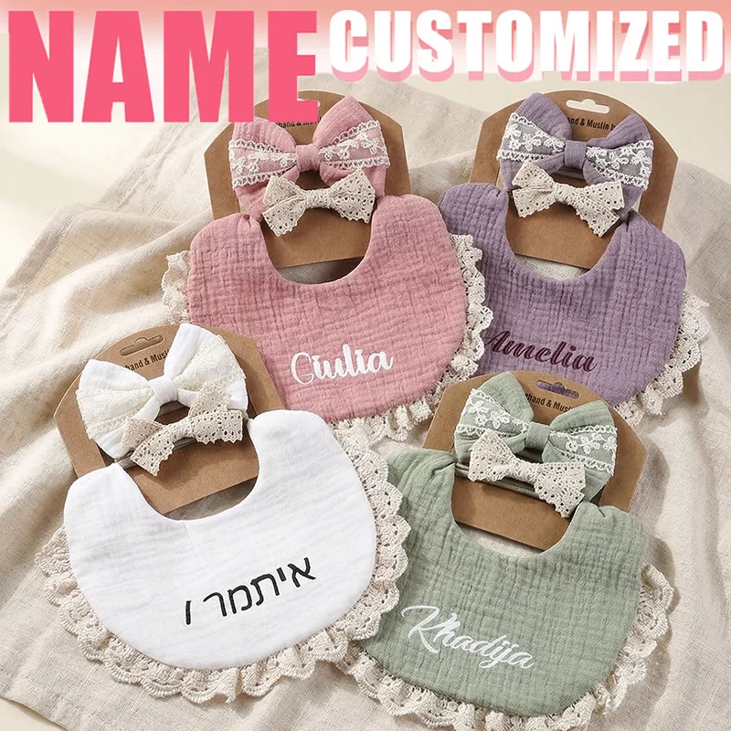 

Customized Cotton Baby Bib Personalized Waterproof Feeding Apron with Name New Born Essentials Bebe Bib for Infants