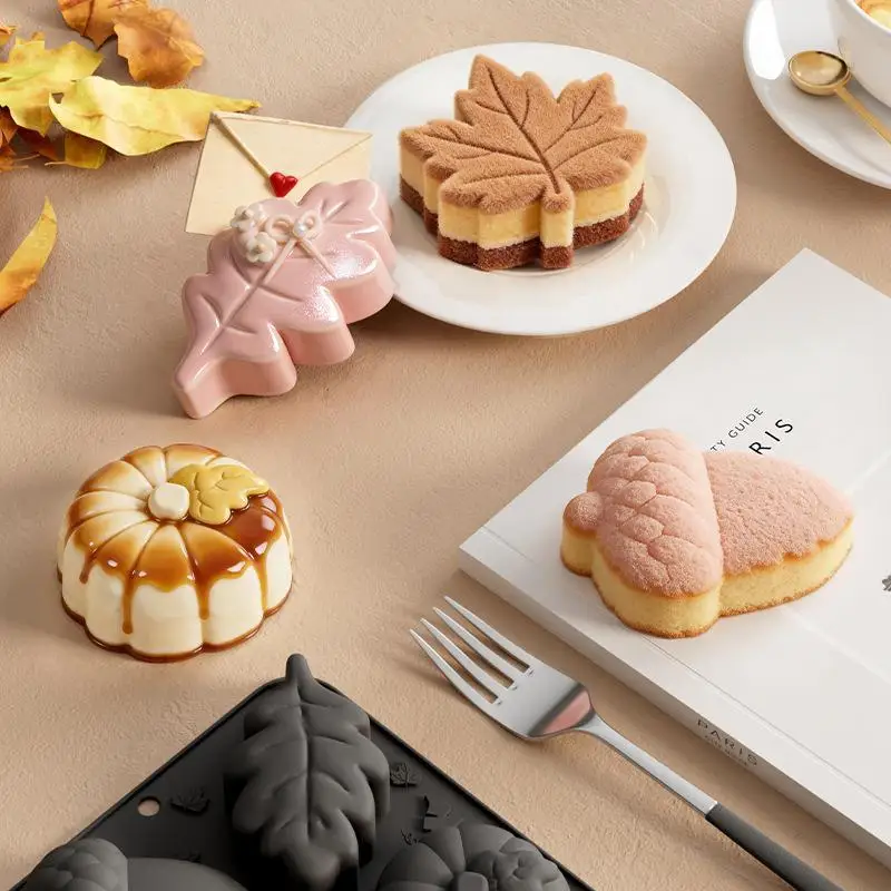 Silicone Fall Baking Mold Non Stick 6 Cavity Pumpkin Leaf Acorn Shapes Perfect For Thanksgiving Dessert Baking DIY Pastry Making