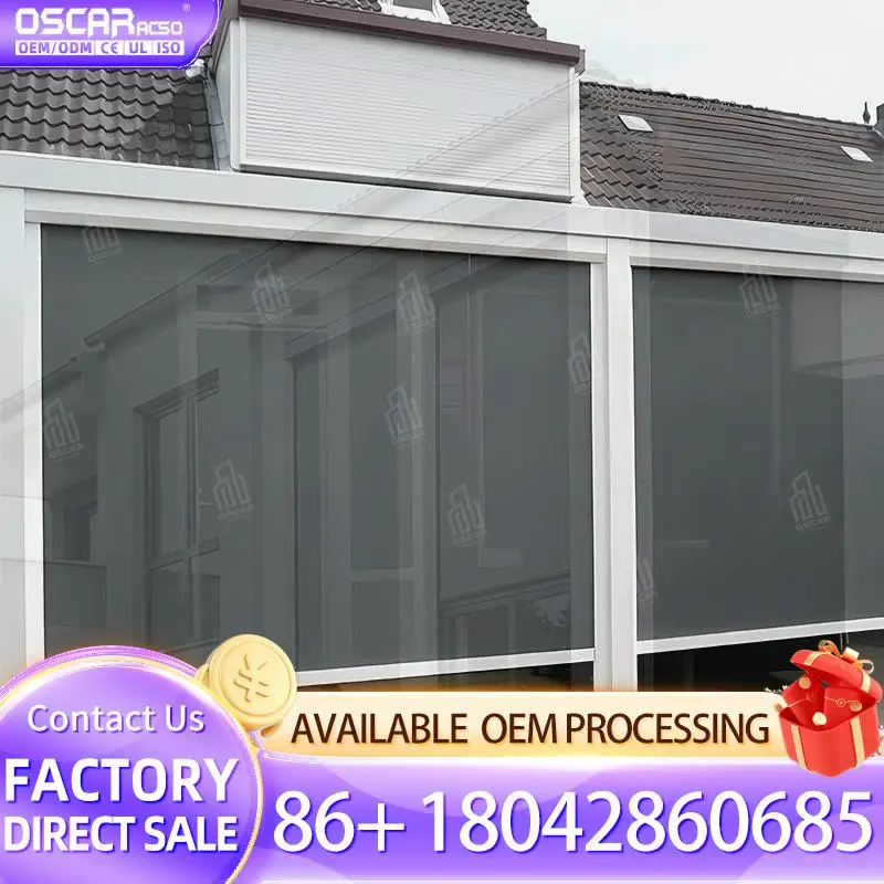 Windproof Sunshade Motorized Electric Zip Track Roller Screen Outdoor Patio Roller Curtain Rolling Blind