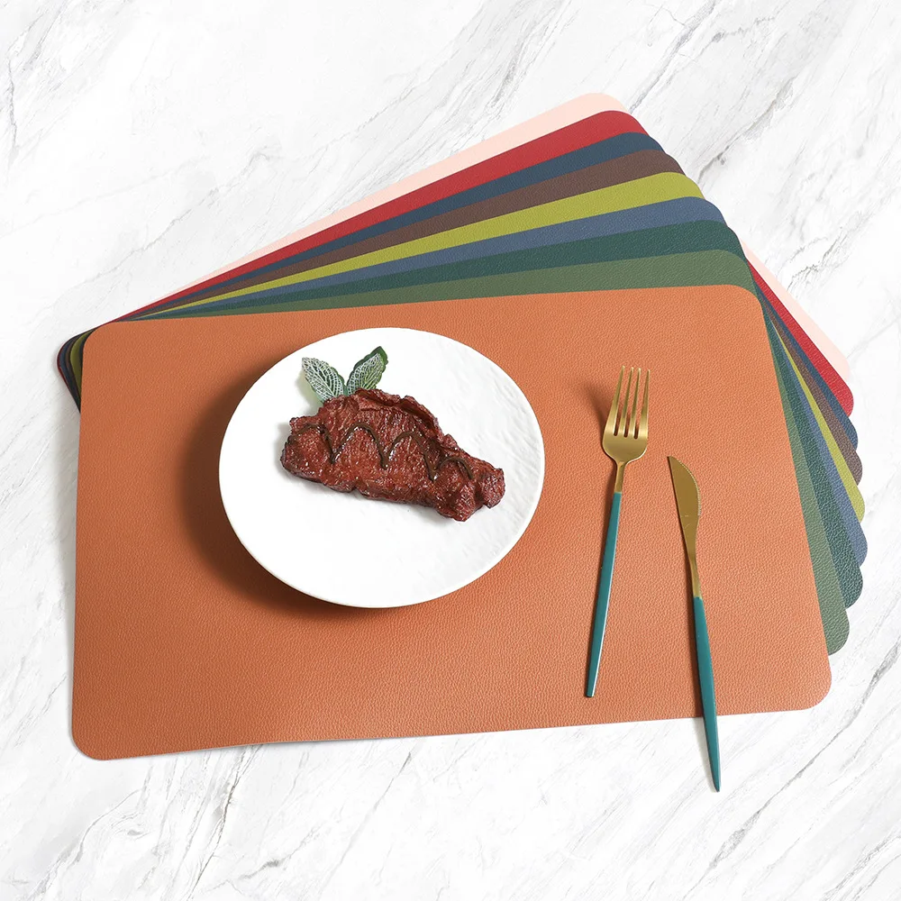 

8PCS Placemats 30x45cm Solid Color PU Place Mats Wipeable Waterproof Heat Resistant Anti-Slip Easy Clean for Kitchen Dining