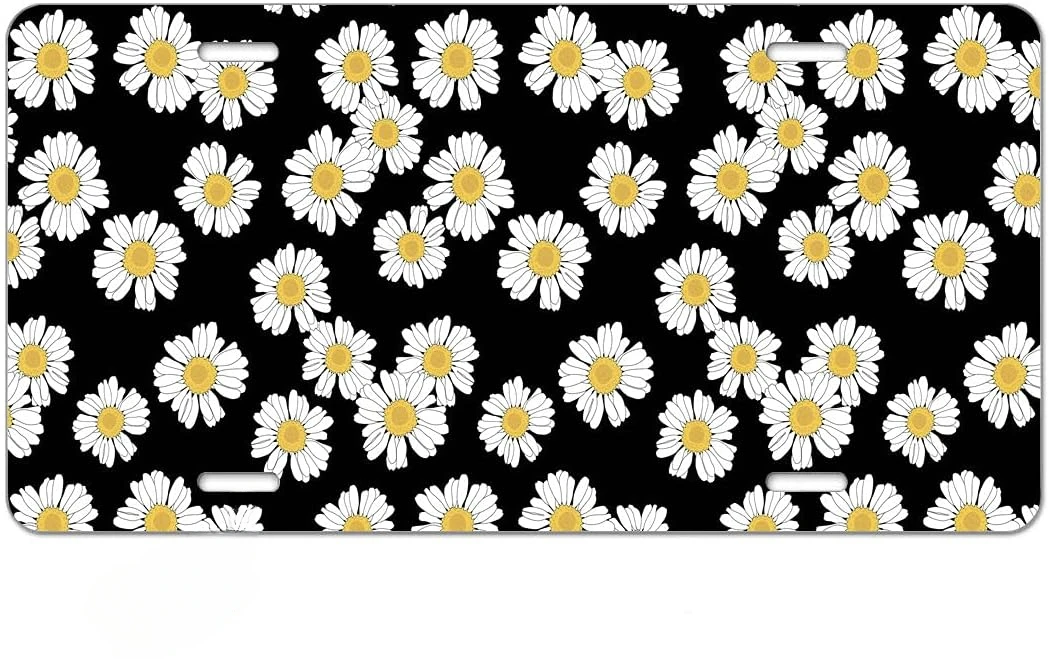 Daisy Flowers Novelty Metal Vanity License Tag Plate 6X12 Inch License Plate Cover for Women Lisence Plate Frame for Car Front