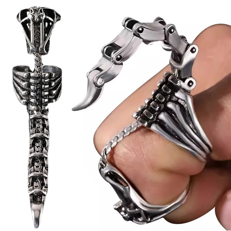 Men Scorpion Ring Heavy Rock Punk Joint Rings Vintage Cool Gothic Scroll Armor Knuckle Metal Rock Full Finger Rings Jewelry