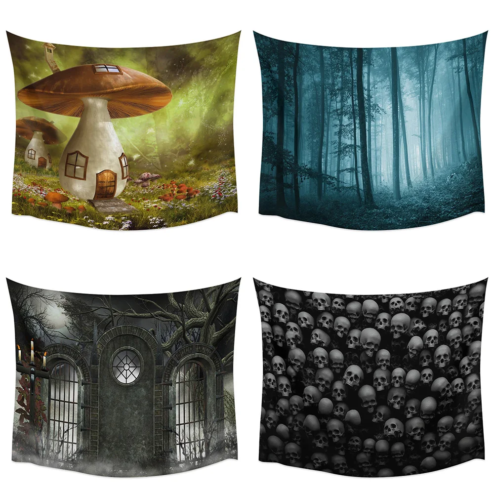 Gate Mystery Dark Halloween Horror Forest Boho Decoration Home  Tapestry Wall Hanging Bedroom   Supplies