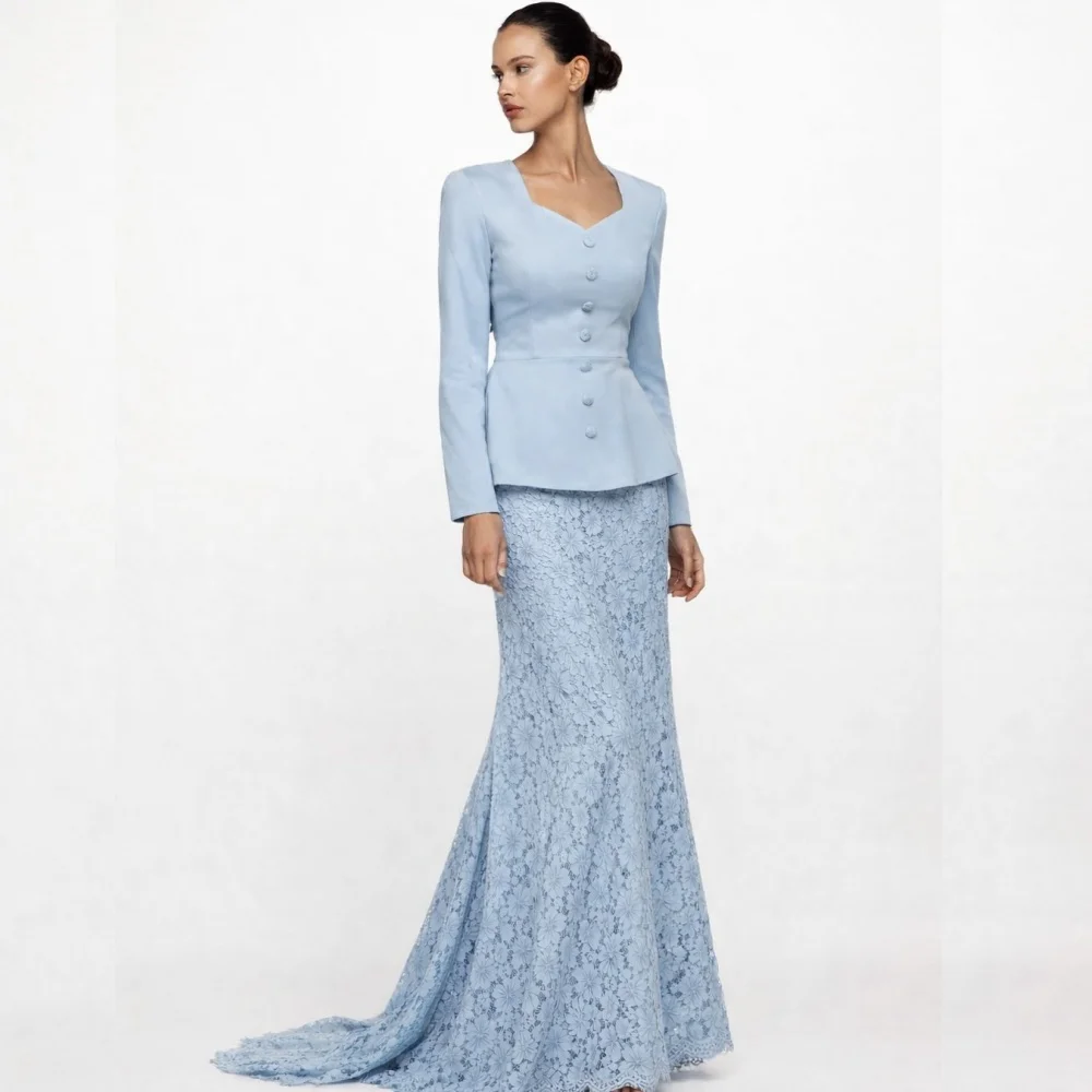 

Элегантное вечернее платье с длинными рукавами на заказ, с пуговицами и кружевом, для свадебной вечеринки, фасон «труба», длина в пол, классическое