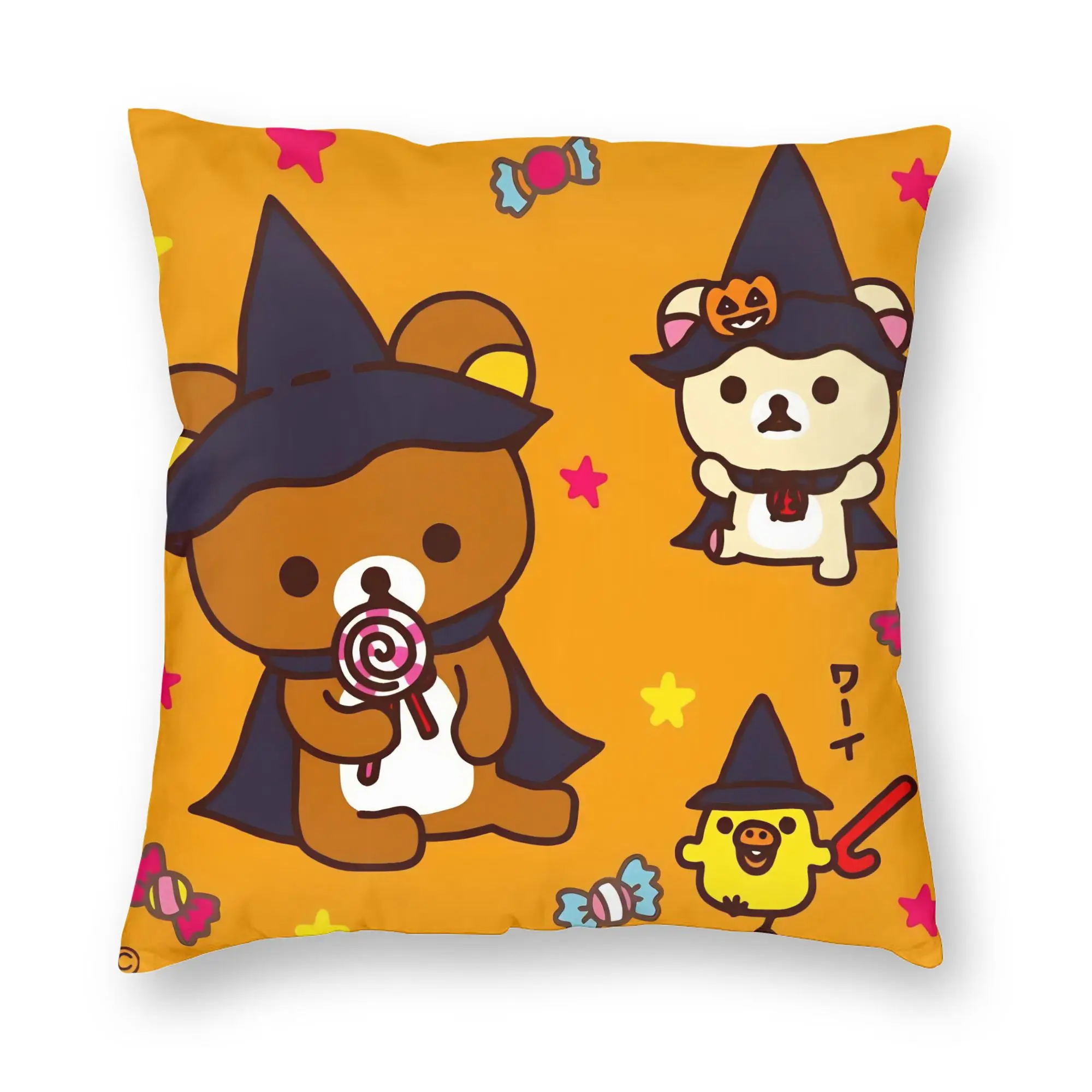 Rilakkumas Halloween Witch Costume Candy Pillowcase Printing Cushion Cover Gift  Throw Pillow Case Cover Home Zipper 45*45cm
