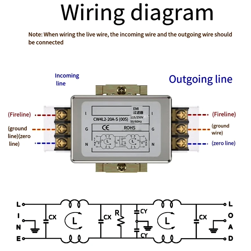 CW4L2-40A-S(005) Jednofazowy filtr zasilania 220 V AC EMI zasilacz przeciwzakłóceniowy CW4L2-40A-S