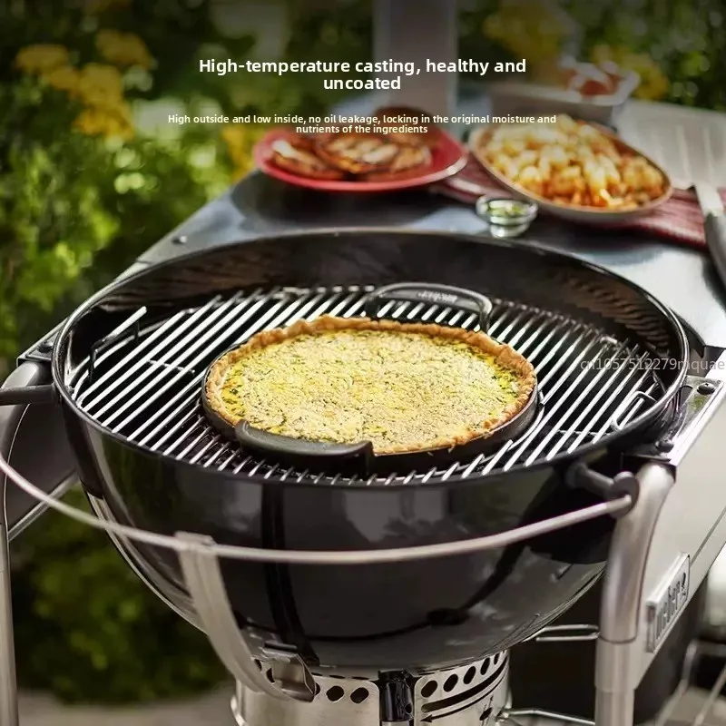 Outdoor Grill Cast Iron Pan Round Teppanyaki Grill Fried Steak Pizza Pan for Weber