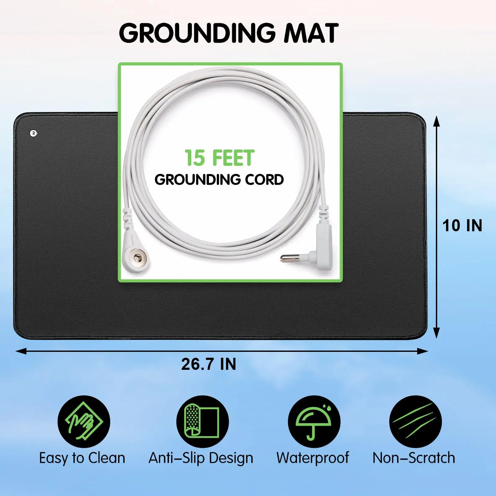 2-Pack 10x26.7 Inch Premium Grounding Mat Kit with Dual 15ft Grounding Cords - Therapeutic Earthing Mats for Better Sleep,Energy