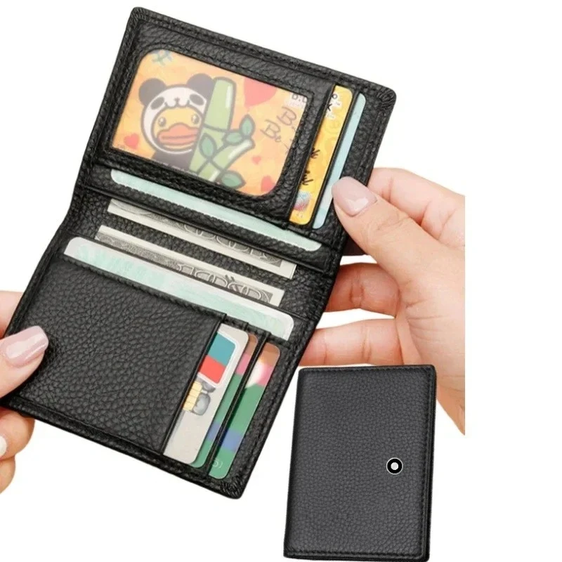 

High End Busine Sle 100%Genuine Leather Men's Top Layer Cowhide Real Pickup Bag ID Photo Slot Credit Card Holder Two Fold Wallet