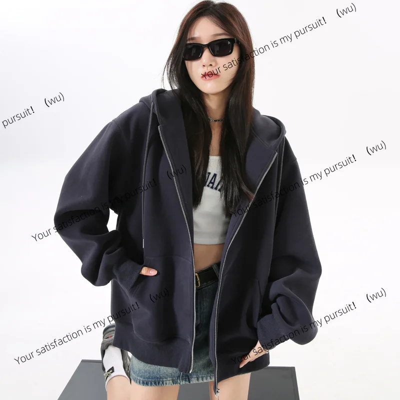 

Loose hooded sweater 25 new spring and autumn, jacket American zipper cardigan