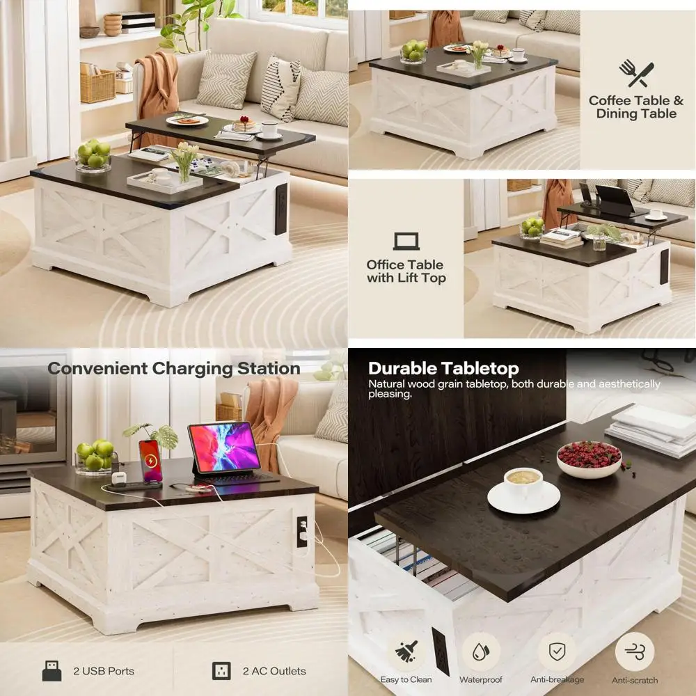 

Журнальный столик с подъемной столешницей в фермерском доме и большим скрытым отделением для хранения, деревянный квадратный центральный стол с подъемной столешницей для гостиной