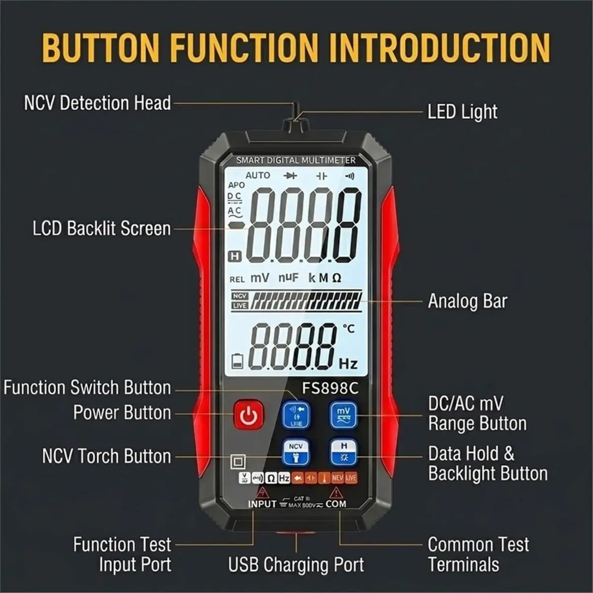 Rechargeable Digital Testing Multimeter Display for SMART Anti-Burn Universal Meter Electrician Maintenance Multimeter