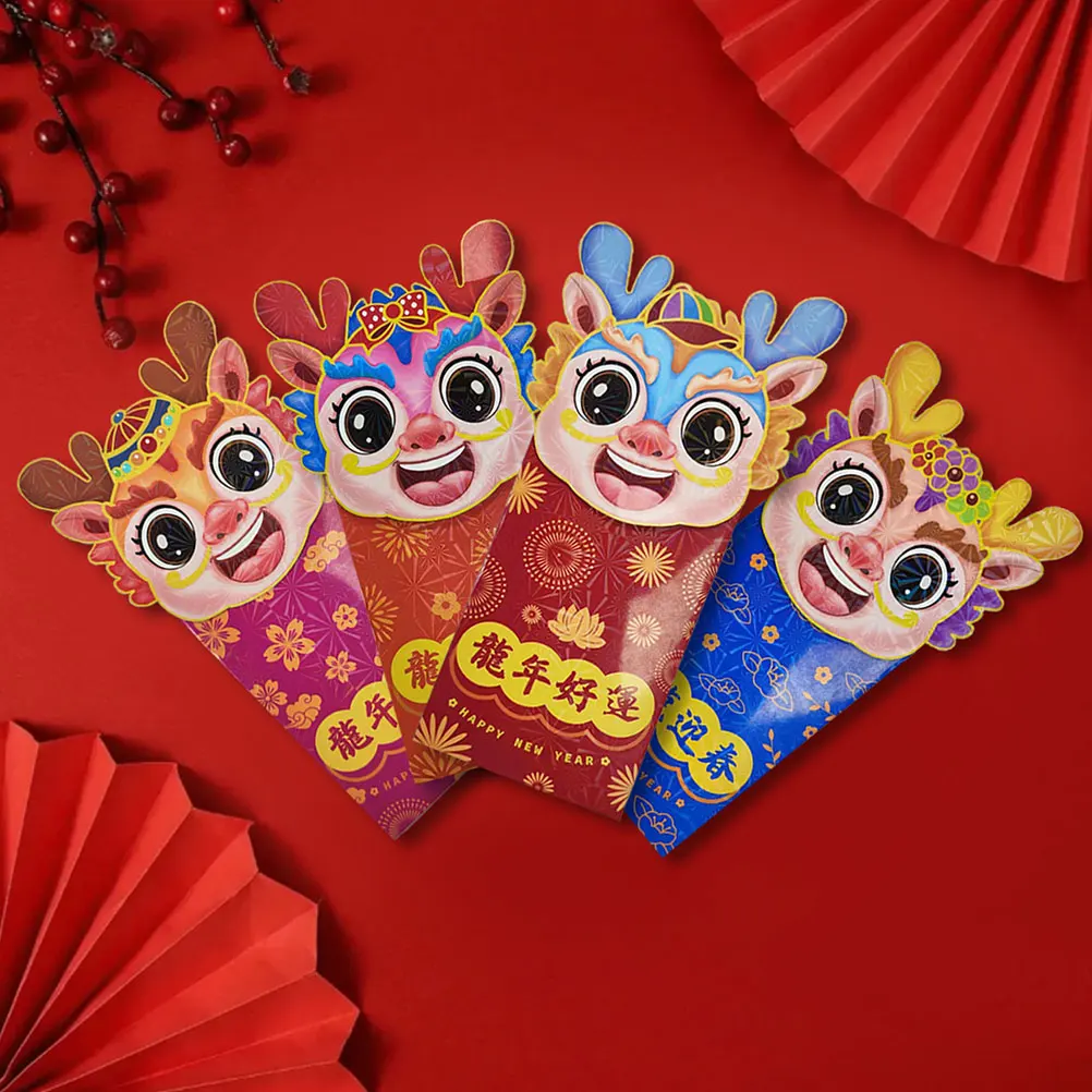 

12 Pcs Dragon Year Red Envelopes 2024 New Year Cartoon 3D Spring Festival Money Bags For Cash Gifts Lucky Chinese Celebrations