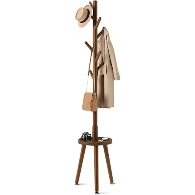 

Coat Rack, Wooden Coat Rack Freestanding with Shelf, Coat Tree with 4 Height Options 50.5"-72.6" for Clothes/Bag/Hats