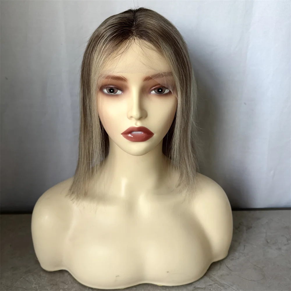 

Пепельно-русый короткий парик-каре 13x2 с фронтальной шнуровкой, бразильские парики из натуральных волос Реми, предварительно снятая линия роста волос, омбре с пепельно-русыми корнями, натуральный стриженный парик-каре