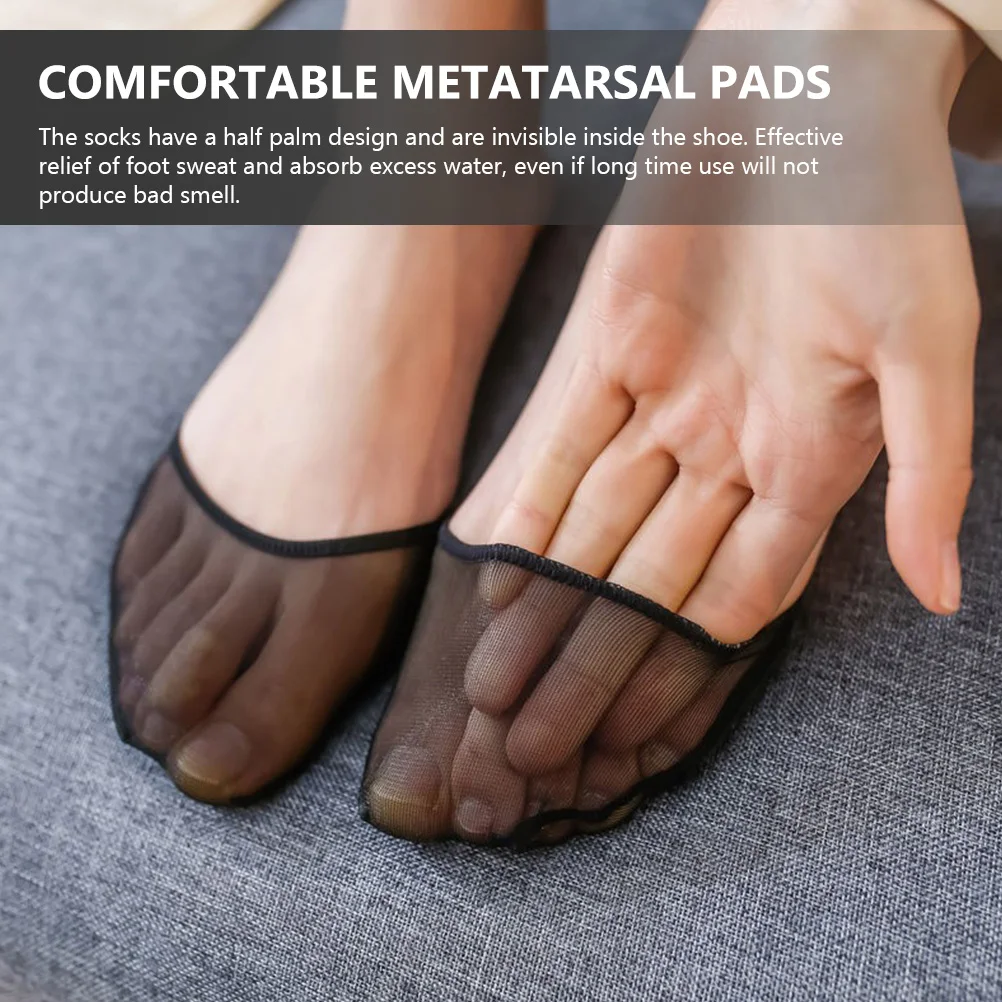 

5 Pairs Black 2 Fleshy 3 Half Palm Cushioned Mesh Women Socks Anti Slip Forefoot Metatarsal Comfortable Toe Cushions Protector