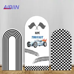 AIBIIN Racing Arch Backdrop Cover Black White Checker Texture Grid Background Fabric Customize Name Boy Birthday Party Decor