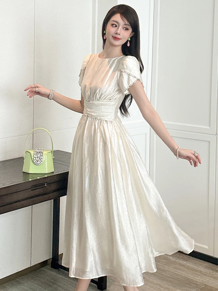 ชุดราตรีสไตล์ฝรั่งเศสสำหรับผู้หญิง ดีไซน์หวานแหววแบบนางฟ้า ประดับมุก คอร์เซ็ท จีบระบายทรงบอลกาวน์ ชุดเดรสงานวันเกิด งานปาร์ตี้ ชุดราตรีออกงานหรูหรา