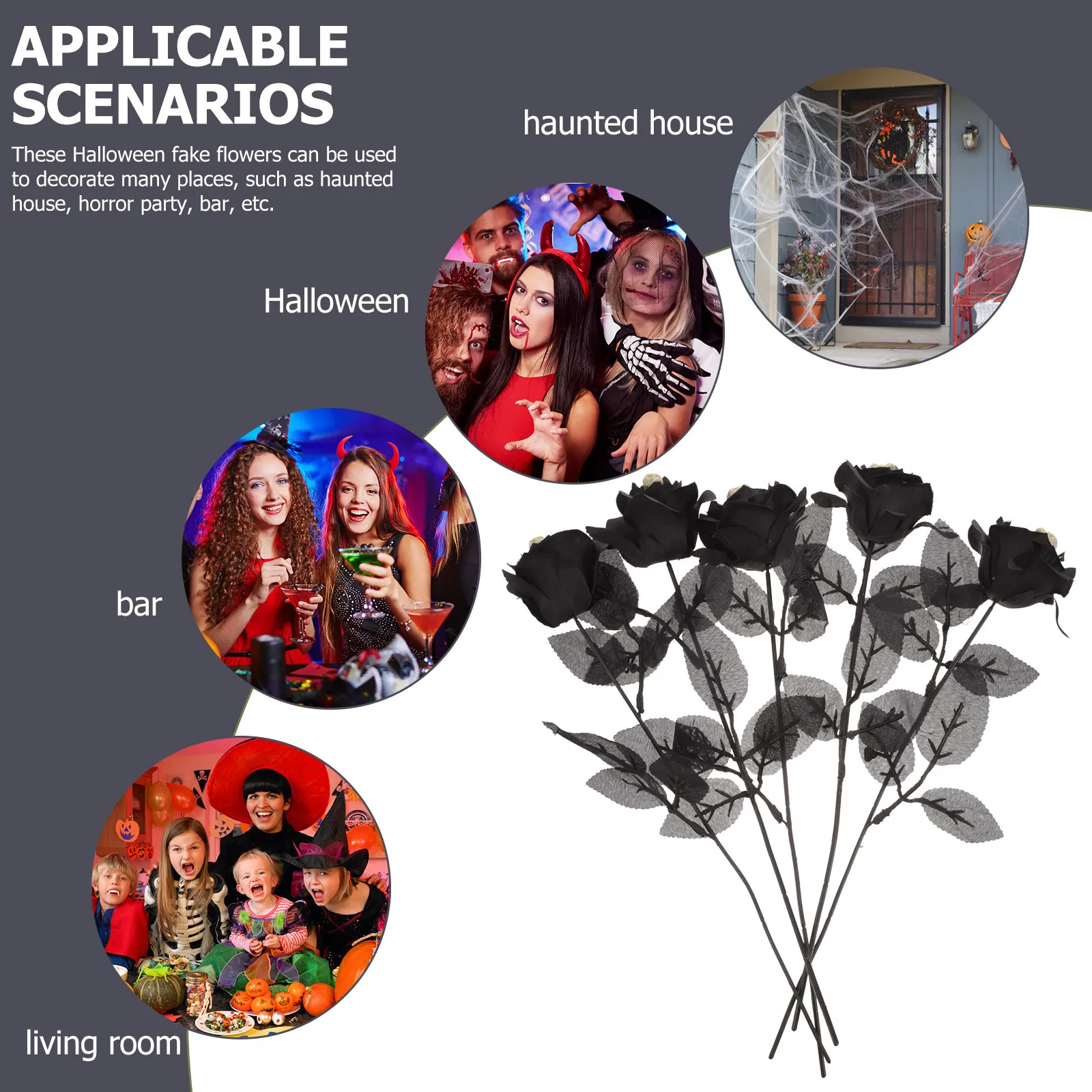 

5Pcs Artificial Halloween Roses Skull Rose Black Fake Flowers for Halloween Party Gothic Decoration Black Artificial Flowers