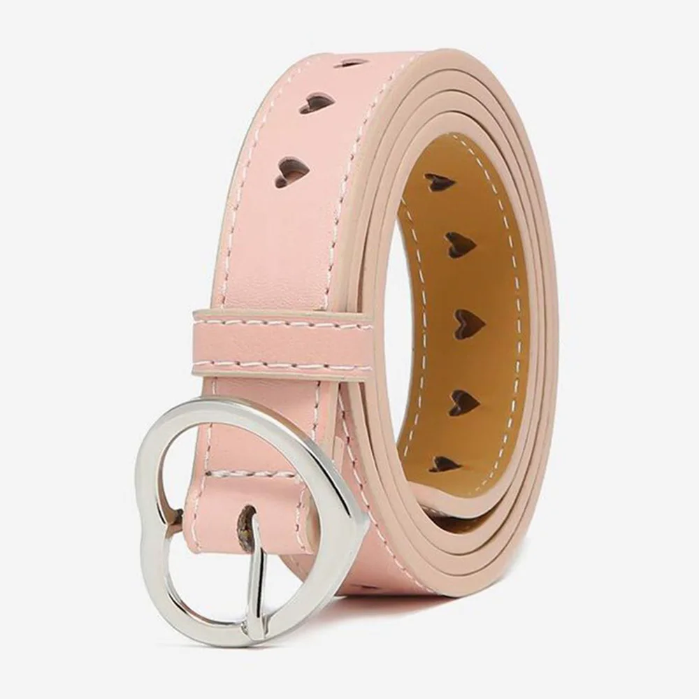 Retro Internet Celebrity Heart-shaped Leather Belts Buckle Metal Pink Colour Belt for Women 2.3cm Width Fashion Accessories