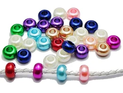 100 Mixed Color Acrylic Faux Pearl Rondelle Spacer Beads With Large 5mm Hole