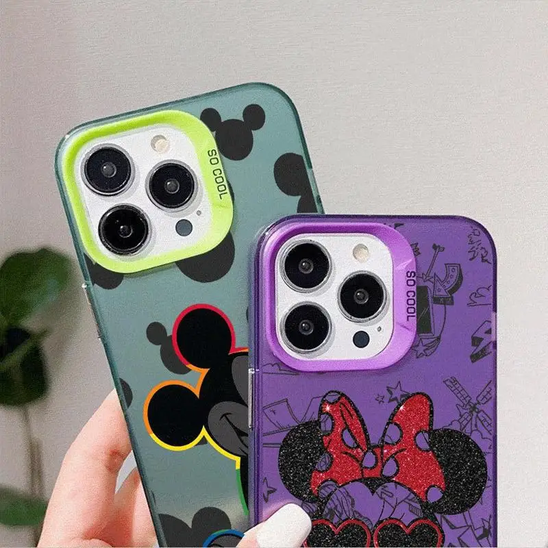 Custodia per Apple iPhone 15 11 13 14 Pro Max 12 Silicone 15 Plus lente opaca proteggi placcatura Cover per telefono Mouse Minnie