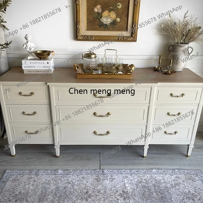 French contrasting color living room solid wood nine-bucket cabinet American retro locker against the wall vertical cabinet