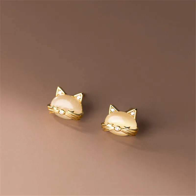 Fashion Crystal Opal Cute Cat Stud Earrings For Women Girls Handmade Party Wedding Fashion Jewelry Gifts eh065