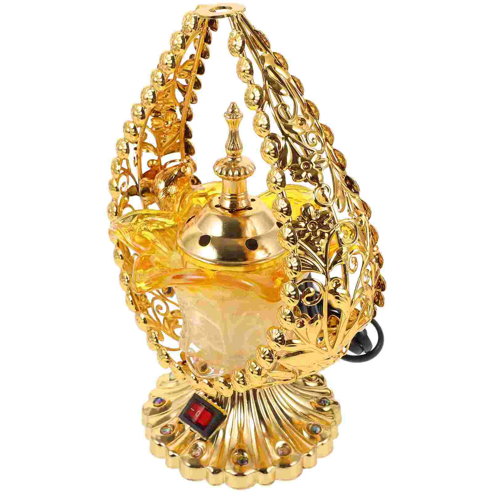 

Electric Incense Burner Golden Middle East Style Desktop Lidded Censer nament US Home Decor Metal Incense Stove Wear