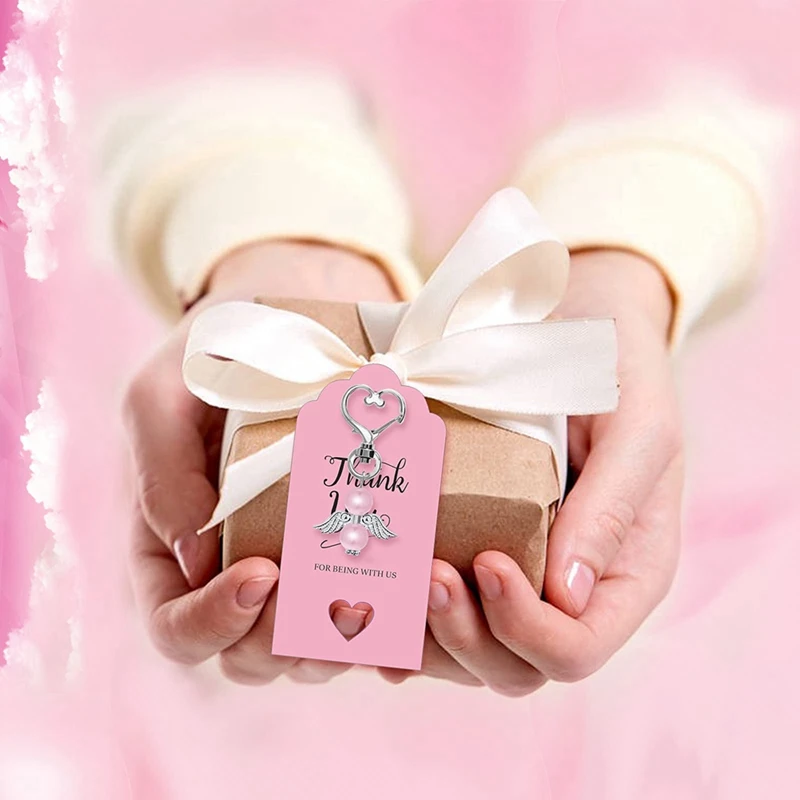 20PCS Baby Shower Favors Angel Keychains Favor Organza Bags Thank You Card Tags Guest Return Favors Gift