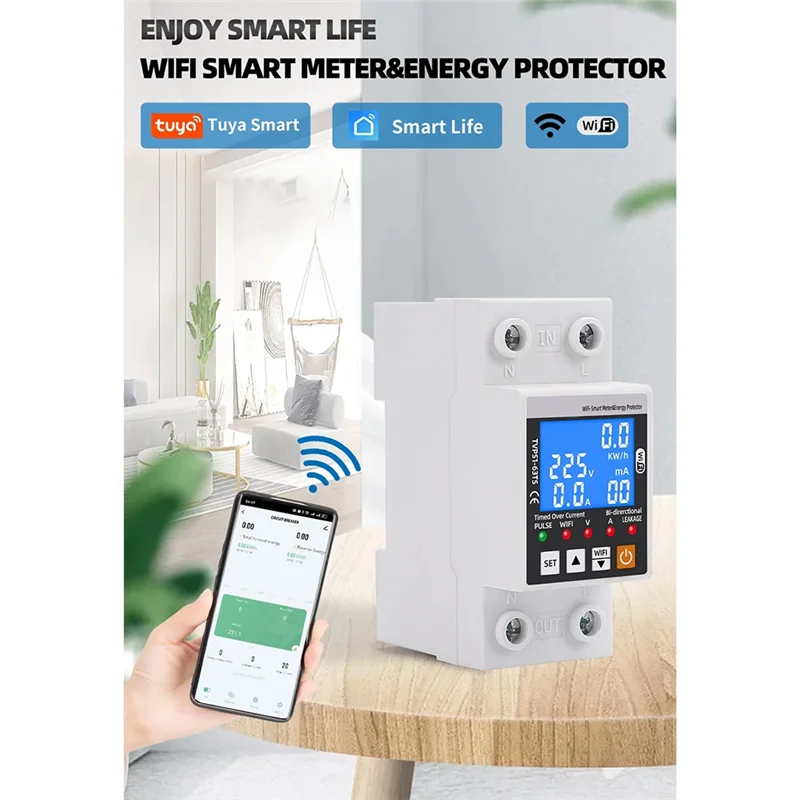 

ABRE-Wifi Smart Surge Protector Circuit Breaker Timer Over Current Relay Switch Energy Meter Two-Way