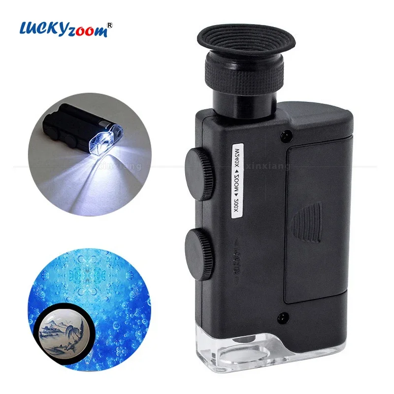 

200-240X Illuminated Magnifier Adjustable Magnifying Glass With LED Light Jeweler Magnifier Lupa Handheld Mini Microscopio